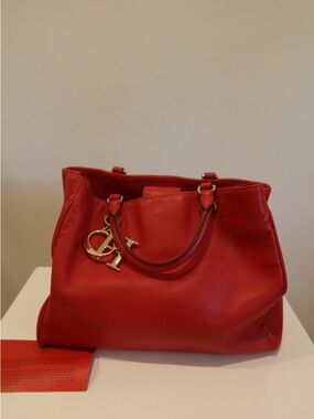 Carolina Herrera Red Leather Charm Shopping Tote
